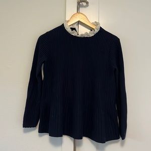 Sezane navy wool and cotton sweater with removable lace collar size small